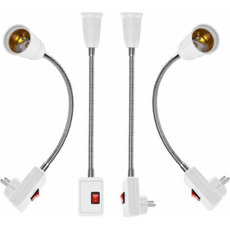 Lot de 4 douilles E27 EU pour ampoules LED, applique murale avec interrupteur, adaptateur secteur et rallonge. (1/4)