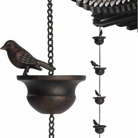 Cadena de lluvia para canalones, cadena de lluvia decorativa, cadena de lluvia metálica para canalones, cadena de lluvia con 8 pájaros, cadena de lluvia ornamental para jardín (1/4)