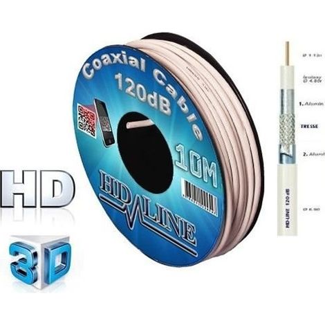 Cable COAXIAL 10M PRO 120dB TNT & ANTENNE PARABOLE