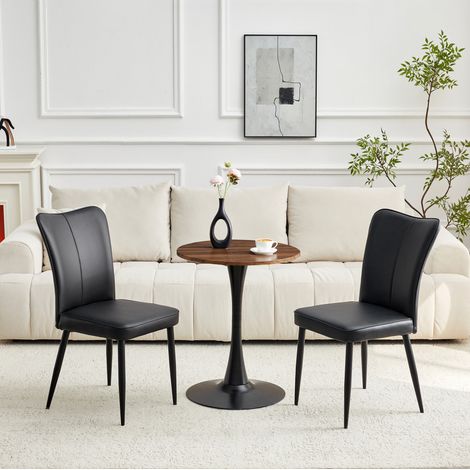 Ensemble table ronde 60 cm en MDF avec 2 chaises PU noires, pied central noir (1/5)