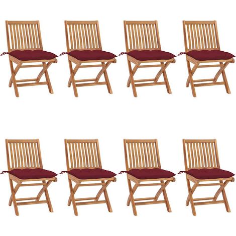 vidaXL Sillas plegables con cojines, 8 unidades, madera maciza de teca. (1/5)