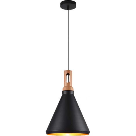 Lampadario a sospensione stile industriale in metallo pendente a cono attacco E27 luce tavolo cucina di colore nero o bianco (1/5)