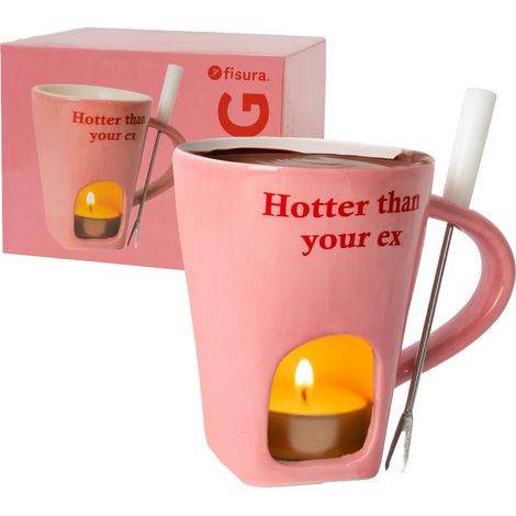 Tasse fondue chocolat rose avec fourchette. Tasse fondue chocolat 140 ml adaptée aussi pour fromage. cadeau moderne et fun (1/5)