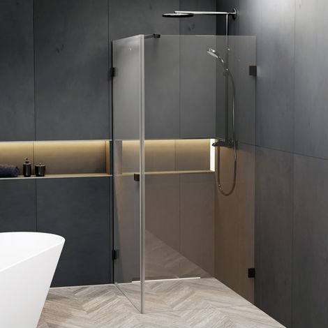 Cabine de douche d'angle SCANDIC NXT 201 RIHO 100x80 x200cm à charnière noire-Noir-Droite-Noir-100 -- (1/2)