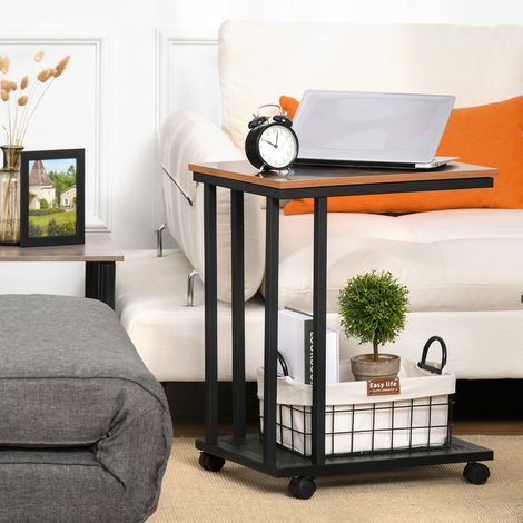 Beistelltisch aus MDF in Schwarz, C-Form mit Rollen, 51 x 36 x 65 cm