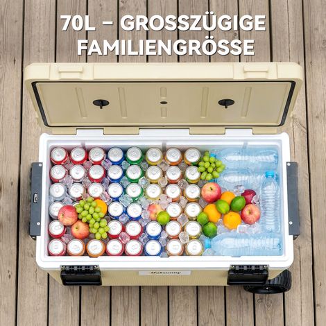 Glacière 70L Grande Boîte Thermique Passive jusqu'à 72h de Refroidissement, avec Isolation en Mousse PU Pleine Roues Valve de Vidange Poignée (1/5)