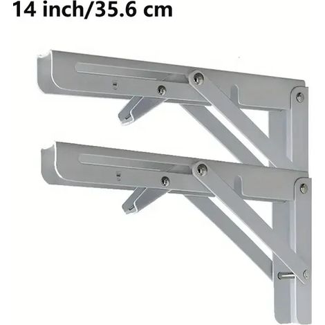 (Blanc 35,5 cm) 2 supports d'angle triangulaires pliables, robustes et réglables, pour fixation murale, banc, table ou étagère. (1/5)