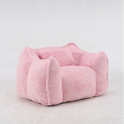 HOMVRA Riesensitzsack-Sessel aus rosa Kunstfell mit Kissen (1/5)