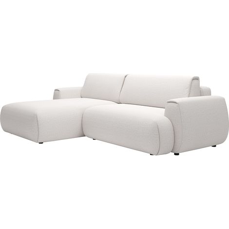 Divano letto angolare sinistro in tessuto ciniglia bianco avorio - MONELIA