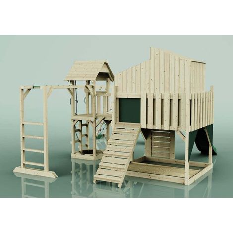 Polarplay Spielturm Gustav aus Holz in GrünTrapezschaukel (1/4)
