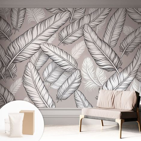 Newroom Tapete Dekorative Vliestapete mit Kleber Modern für Wohnzimmer Schlafzimmer Zarte Federn 312x219 cm (1/5)