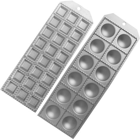 Fackelmann Set di Stampi per ravioli tondi e quadrati, per pasta fresca fatta in casa, materiale alluminio resistente, 24 impronte quadrate, 12 impronte tonde (1/5)