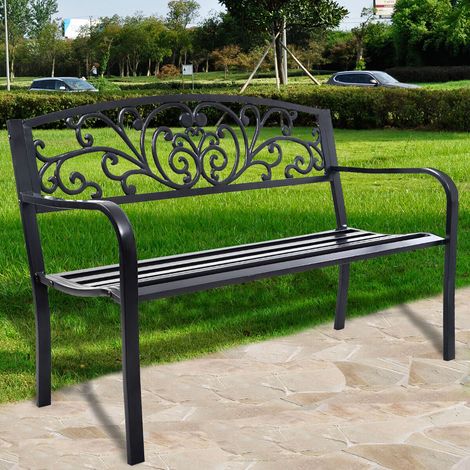 2 Seater Garden Bench Metal Frame Antique Loveseat Furniture Lounger Chair Seats (1/5)