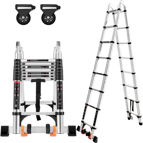 Multipurpose Aluminum Ladder of 5M (2,5M + 2,5M) Telescopic Stepladder with 2 Wheels (1/5)