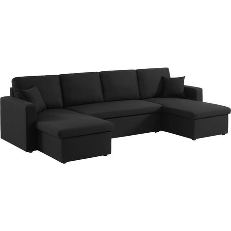 sweeek - 4-Sitzer Wohnlandschaft, mit Schlaffunktion und Stoffbezug, Stoff, Schwarz