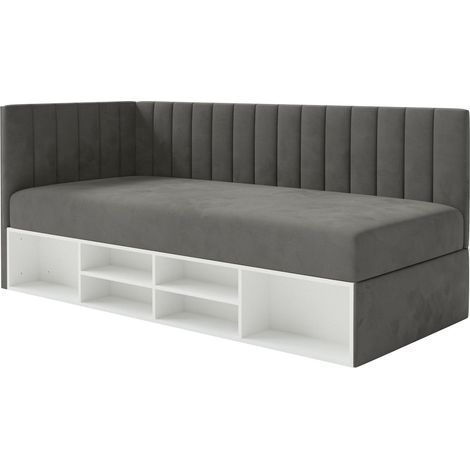 Selsey Ventrio - Jugendbett linksseitig mit Regalen, Easy-Clean-Samtbezug, dunkelgrau (1/5)