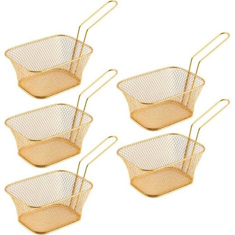 Panier À Frire Carré - Acier Placé Or - Poignée Longue - Pour Friture Dans Poêle - 5 Pièces (1/5)