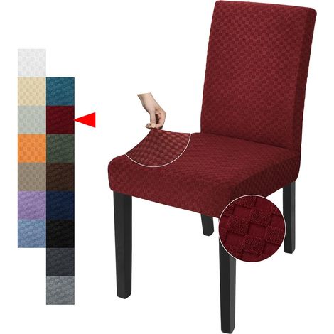 Ensemble de 2 housses de chaise de salle à manger à carreaux (modèle dernier) - Housse de protection pour meubles de type parson, extensible, adaptée pour salle à manger, restaurant, cuisine, fête (ro (1/4)