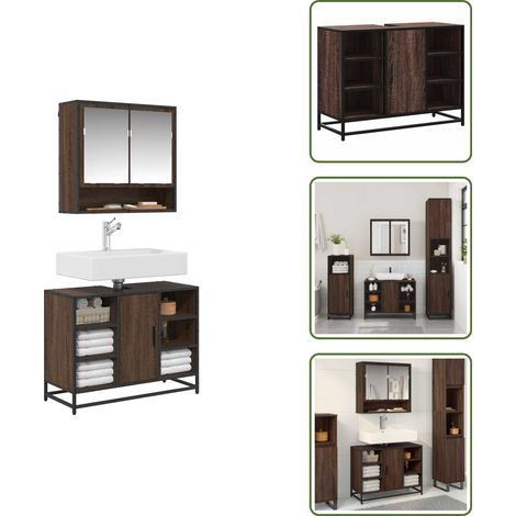 Waschbeckenunterschrank Braun Eichen-Optik 80x33x60 cm - Waschbeckenunterschrank - Waschbeckenunterschränke - Waschbeckenschrank - Waschtisch (1/5)