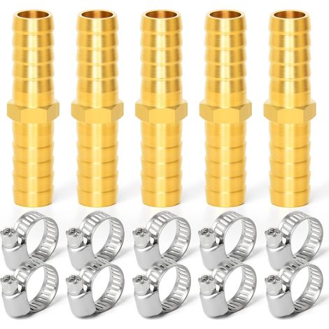 5 pièces 8mm connecteur cannelé en Laiton, raccord de Tuyau Droit 2 Voies avec Pinces 10 pièces (1/5)