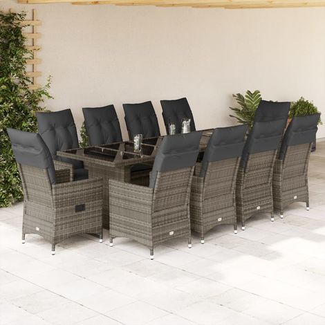 11-tlg. Garten-Bistro-Set mit Kissen Grau Poly Rattan vidaXL (1/5)