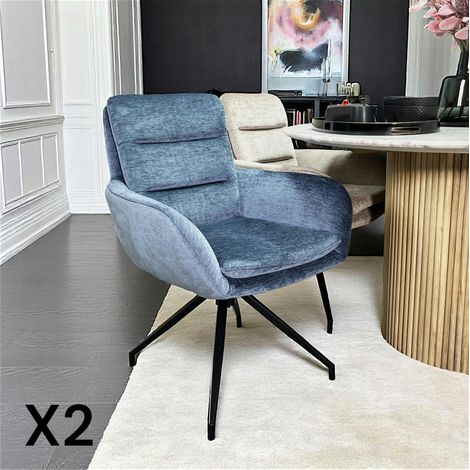 Fauteuil de table pivotant en velours bleu (lot de 2) PALERME (1/5)