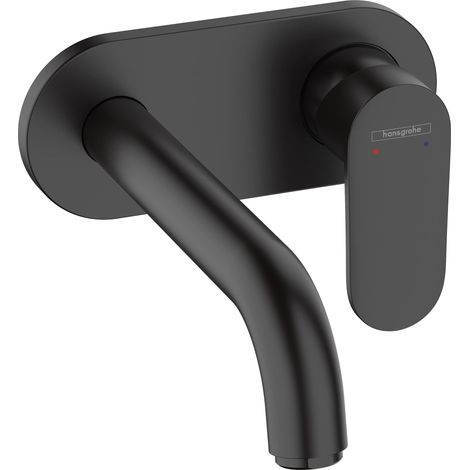 Mitigeur de lavabo encastré mural, bec 207 mm, bonde à écoulement libre, noir mat, 71576670 (1/5)
