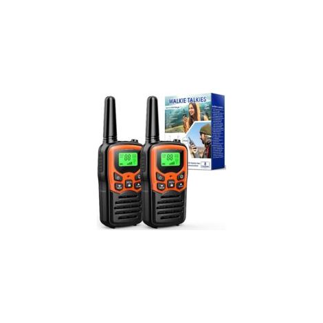 2 talkies-walkies longue portée (8 km), accessoires de camping, talkies-walkies pour adultes et enfants, radios de chasse avec rétroéclairage LED et lampe torche (orange) (1/5)