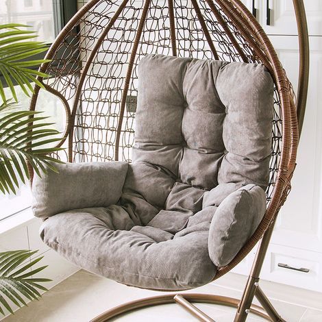 Coussin pour fauteuil suspendu, coussin pour fauteuil suspendu, épais, doux, amovible et lavable, avec oreillers et accoudoirs, 50 x 125 cm (Couleur : Gris) - Accessoires pour fauteuil suspendu RW (1/4)