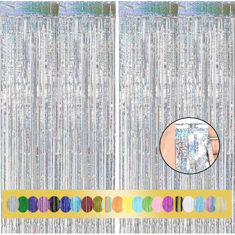2 pièces 1x2,5 m Rideau Métallique de Frange Argentés, Décoration en Feuille de Paillettes pour le Nouvel An, Anniversaire, Fête de Mariage Frange pour la décoration