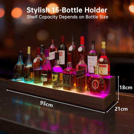 Mensola espositiva per bottiglie di liquore con luci LED, mensola da bar da 95 cm, mensola per bottiglie illuminata fai-da-te con app e telecomando, supporto autoportante a 2 gradini per bottiglie per (1/5)