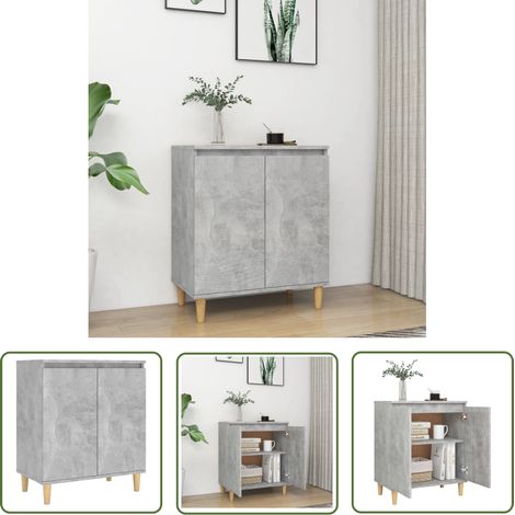 The Living Store Sideboard mit Massivholz-Beinen Betongrau 60x35x70 cm - Sideboard - Wohnzimmertisch - Möbelstück - Skandinavisches Design - Holzmöbel (1/5)