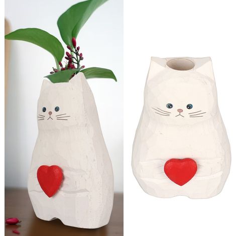 Vase chat en bois fait main - Vase chat créatif en bois en forme de cœur - Un cadeau de Noël pour les amoureux des chats (1/5)