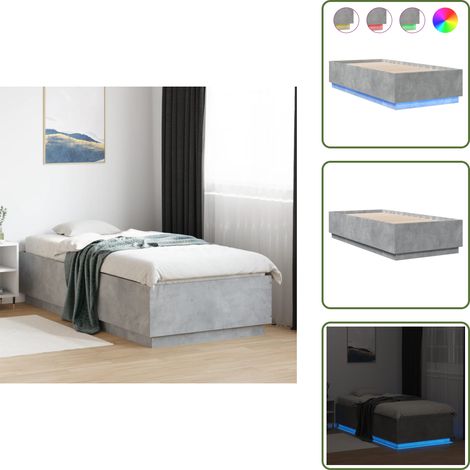 The Living Store Bettgestell mit LED Betongrau 90x200 cm Holzwerkstoff - Beton Grau - Holzrahmen - Lattenrost - Doppelbett - Schlafzimmereinrichtung (1/5)