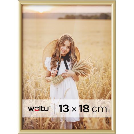 WOLTU 1x Cornice per Foto con Passepartout 13x18 cm Telaio in Alluminio per Stampe Foto Manifesti Portafoto da Parete Poster, Oro