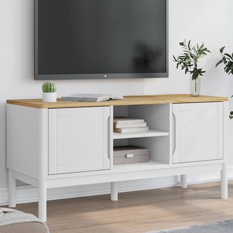 TV Cabinet FLORO White 114x43x55 cm Solid Wood Pine vidaXL (1/5)