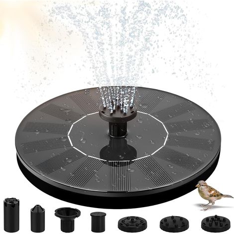 1 Fontaine Solaire, 7 Buses, Panneau 1,4 W, Diamètre 16 Cm, Pour Étang, Bassin, Jardin (1/5)