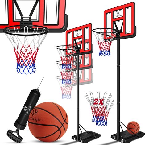 KESSER® Basketballkorb Premium mit Ständer Rollen Inkl. Basketball + Pumpe verstellbare Korbhöhe 230 bis 305 cm höhenverstellbar Korbanlage Outdoor   Rot