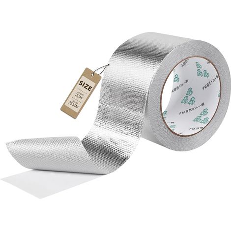 Ruban aluminium auto-adhésif renforcé de fibre de verre 75mm x 20m, imperméable et résistant à la chaleur, Ruban en aluminium résistant à l'eau et à la chaleur pour sceller, réparer et isoler (1/5)