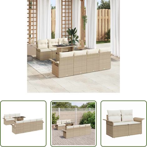 vidaXL Balkonsofa - Gartensofa-set mit Kissen 8 pcs Beige Poly-Rattan (1/5)