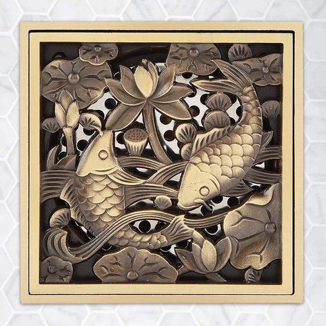 Grille d'évacuation de sol en laiton antique de 10 cm pour la maison, la cuisine, la salle de bain, les toilettes, la buanderie et le jardin extérieur. (1/4)
