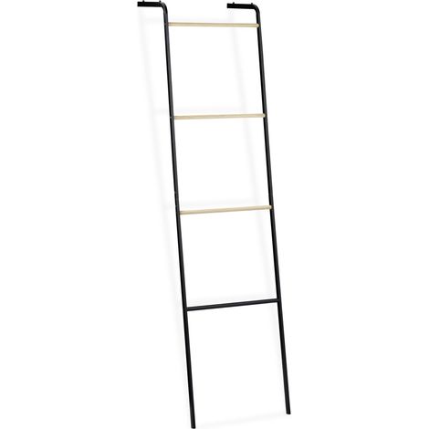 Porte-serviettes échelle design moderne à poser contre le mur 4 barres 70 x 20 x 10 cm en métal noir (1/3)