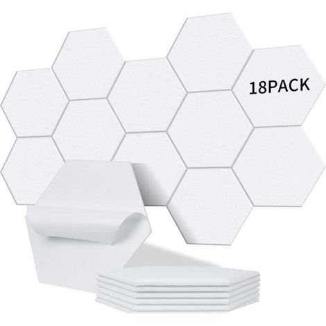Lot de 18 panneaux acoustiques hexagonaux autocollants I Isolation phonique efficace haute densité (230kg/m³) NRC 0.95 – Parfaits pour murs et portes,, salle de jeux, Porcelaine blanche