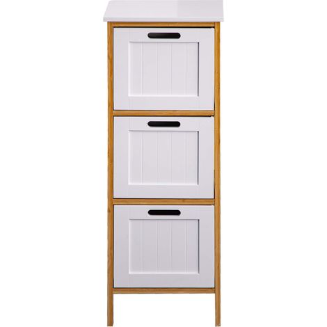 Rebecca Mobili Badezimmer Kommode 3 Schubladen Mdf Holz Weiß Bambu (1/5)
