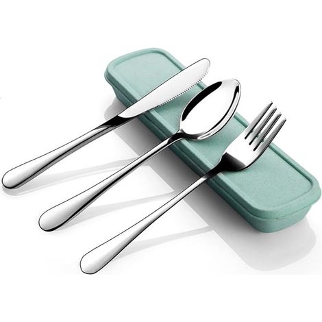 3-teiliges Besteckset Lunchbox Besteckbox 410 Edelstahl Messer Gabel Löffel Besteckbox to go Tragbare Besteckbox für Camping mit Etui-4 Sets
