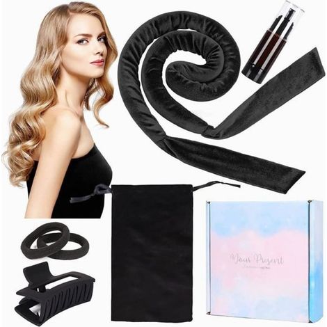 Bandeau à bigoudis sans chaleur, boucles en velours doux sans chaleur, kit de bouclage de nuit sans chaleur (noir, 7 pièces) (1/5)