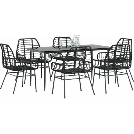 Ensemble à manger de jardin 7 pcs-Salon de jardin noir poly rotin verre 523082 (1/5)