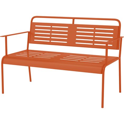 Banc de jardin 2 places banc extérieur jardin en acier avec accoudoirs et dossier, pour balcon 121 x 64 x 84 cm, rouge (1/5)