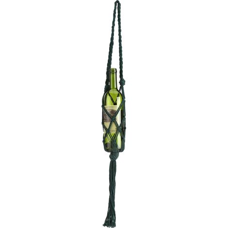 Porte-bouteille en corde de coton tricoté main style bohème, sac de rangement suspendu vert foncé