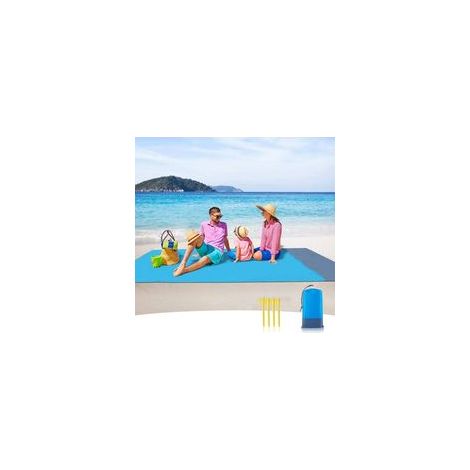 Couverture de Plage Anti Sable Tapis Imperméable 210 x 200 cm 4 Coins de Fixation Tapis Natte pour Voyage Camping Randonnée Pique-Nique Vacances